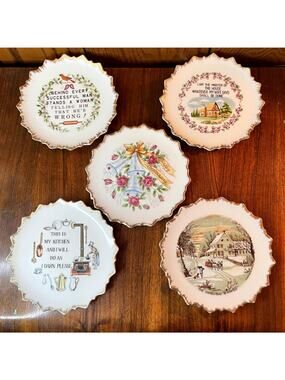 Vintage Japan Decorative Quote Plates 7.5" Lot of 5 Gold Trim Currier